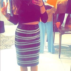 Black and white striped fully sequin pencil skirt