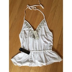 White Halter Peplum Top