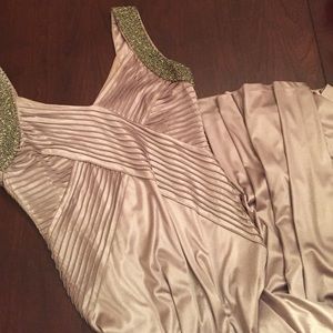 Long Taupe Calvin Klein cocktail dress.