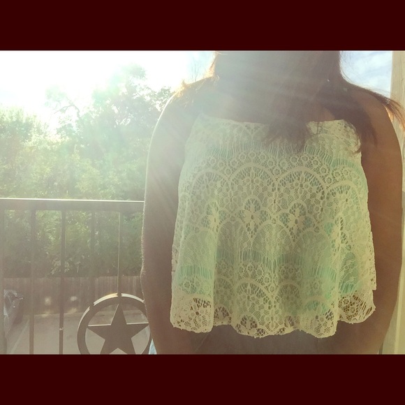 Lace Teal & White Crop Top