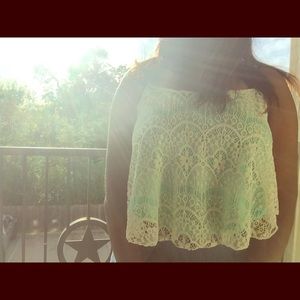 Lace Teal & White Crop Top