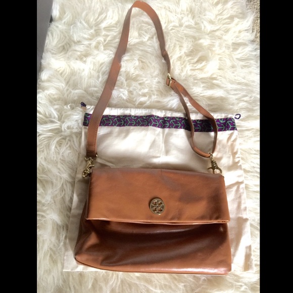 Tory Burch Tan Dena fold over bag! 3 ways to wear!