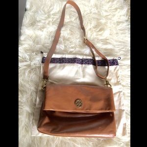 Tory Burch Tan Dena fold over bag! 3 ways to wear!