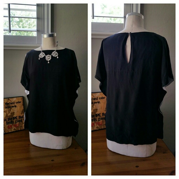 Chico's Black and White Open Shoulder Blouse