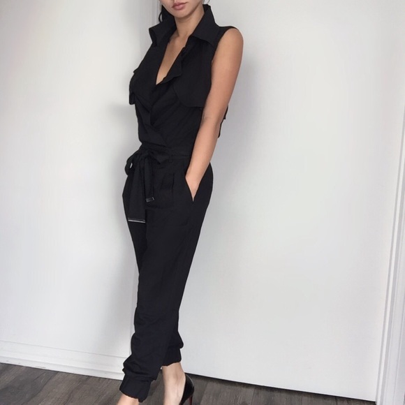 "Black LUX Lapel Jumpsuit" - Picture 2 of 4