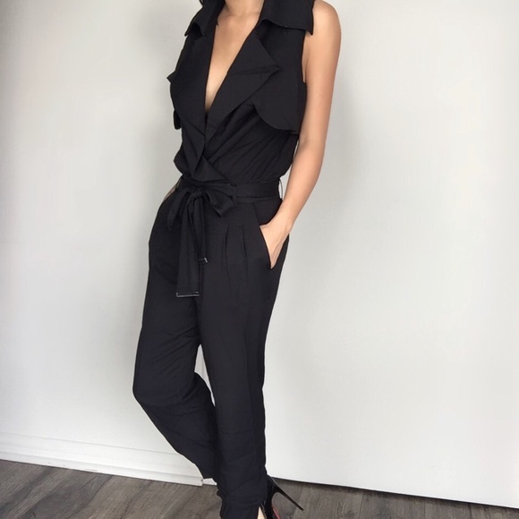 "Black LUX Lapel Jumpsuit" - Picture 4 of 4