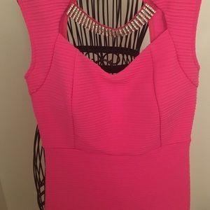 Hot pink embellished collar dress