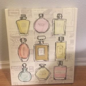 Canvas painting of assorted perfumes