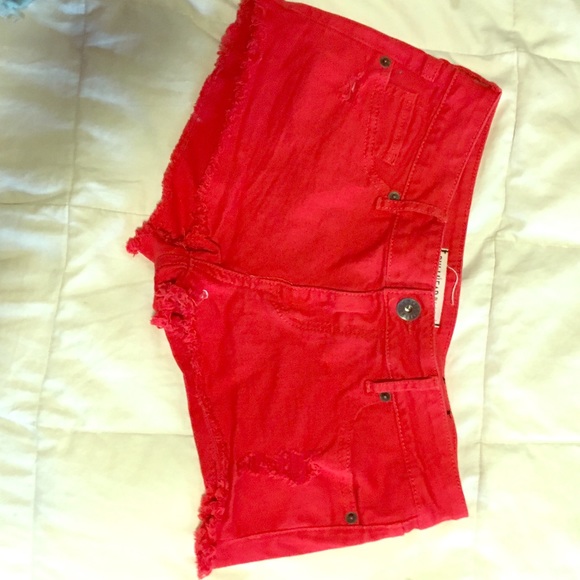 Red denim shorts