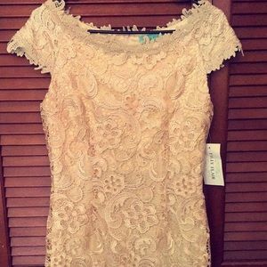 Brand new honey colored short lace dress