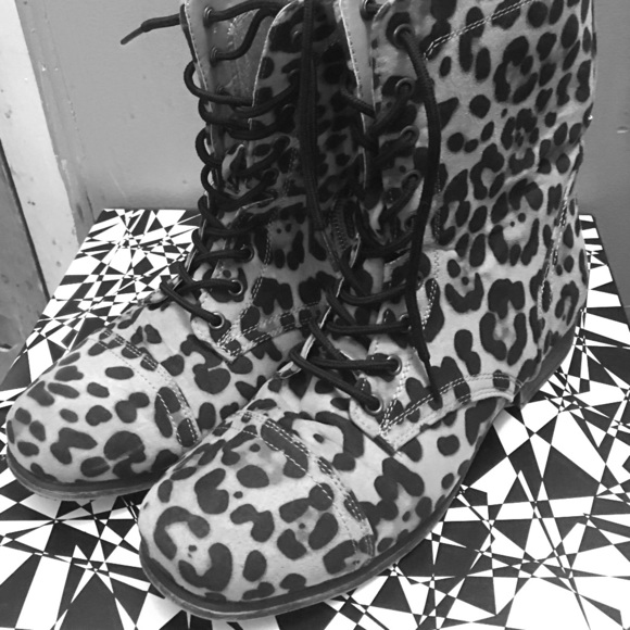 Leopard print combat boots