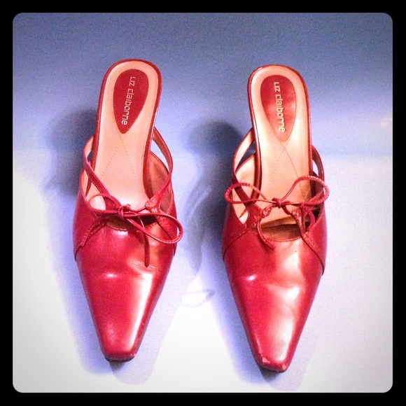 Liz Claiborne Blood Red- Leather, Bow Tie Mules-8