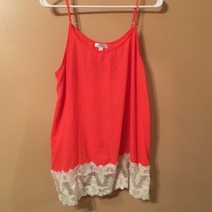 Coral orange lace trimmed tank