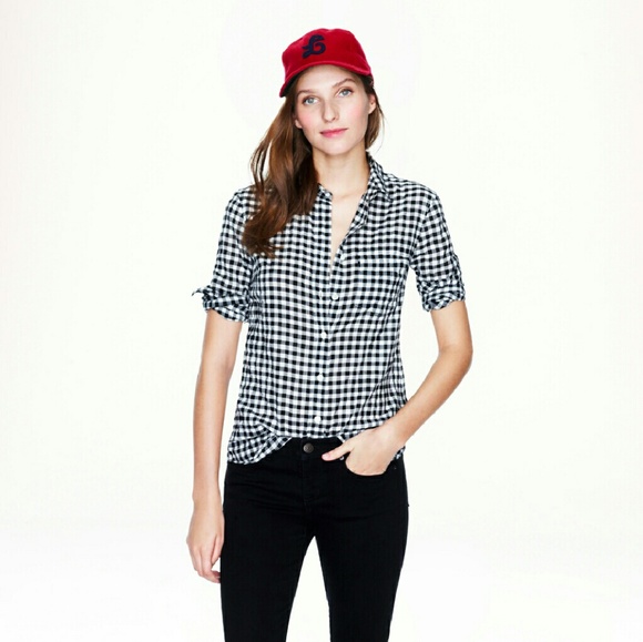 J. Crew Crinkle Boy Shirt in Black Check