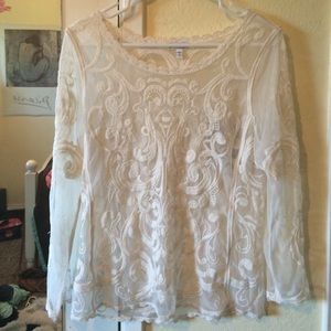 Express See Through Lace Long Sleeve Shirt