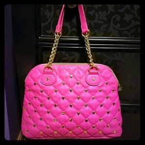 Hot Pink Quilted Heart Studs Handbag & Wallet