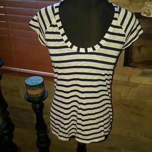 White & Navy Striped Spelndid SS Tshirt