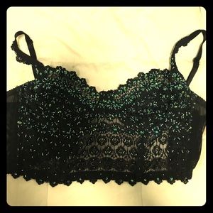 Lace green/black crop top