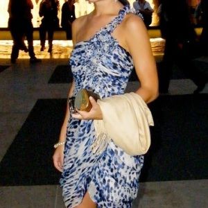 BCBG one shoulder chiffon blue and white dress XS