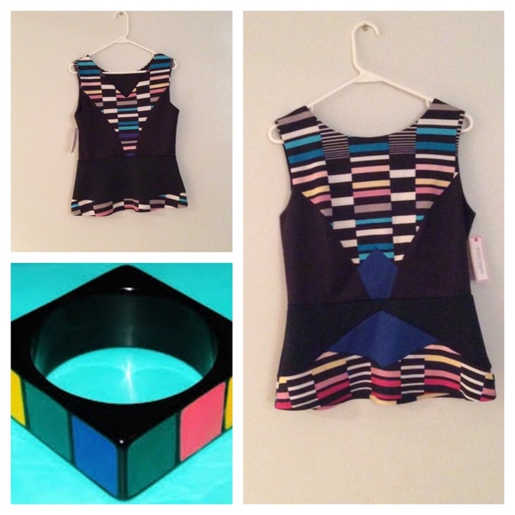BISOU BISOU Geometric Peplum Top