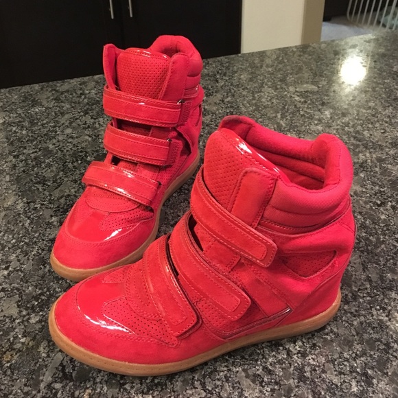 Aldo red Velcro size 7 wedge sneakers