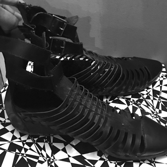 Pointy black gladiator sandals