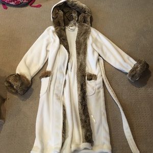 Pottery Barn fur robe with hood