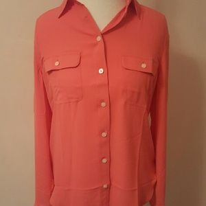 Loft coral button down blouse