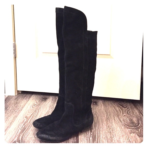 Black Over the Knee Suede Boots - Picture 1 of 4