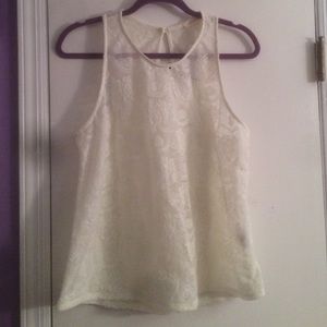 White High Neck Tank Top with Rose Lace Detailing