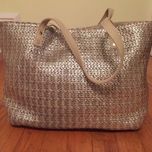 Anthropologie Deux Lux Raffia Metallic Tote