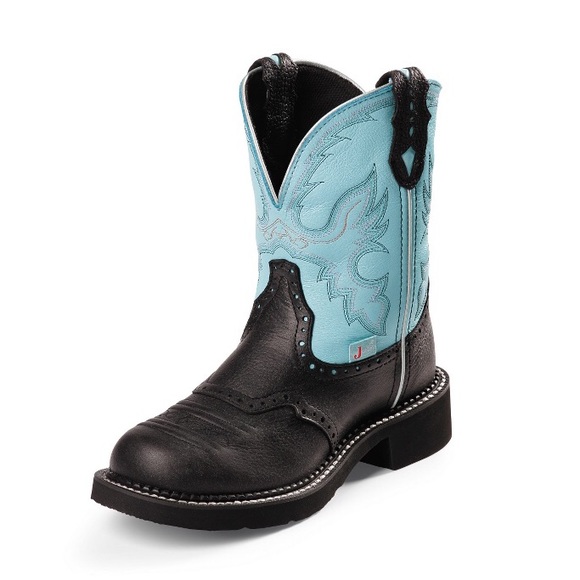 BLACK GYPSY BOOTS WITH LIGHT BLUE TOP - Picture 1 of 3