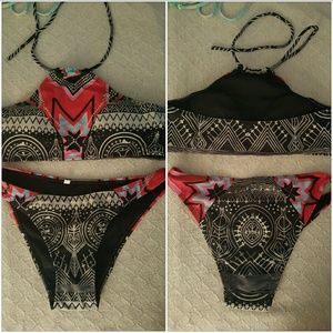 Black tribal halter bikini