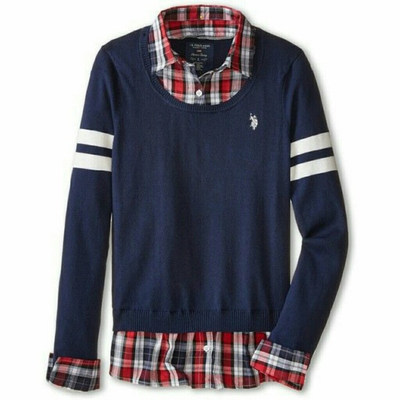 Ralph Lauren plaid faux layered sweater