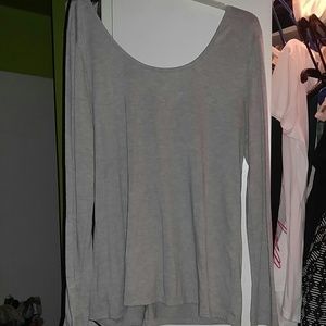 Gray wide neck long sleeve tee