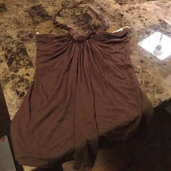 Brown halter top with wood beads