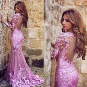 Beauty Pink Lace Mermaid Prom Dress