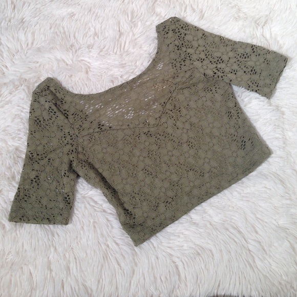 Floral Lace Sweetheart Crop Top - Army Green
