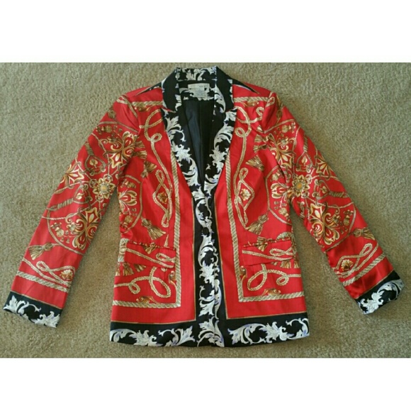 Red & Black Blazer with Fancy Design