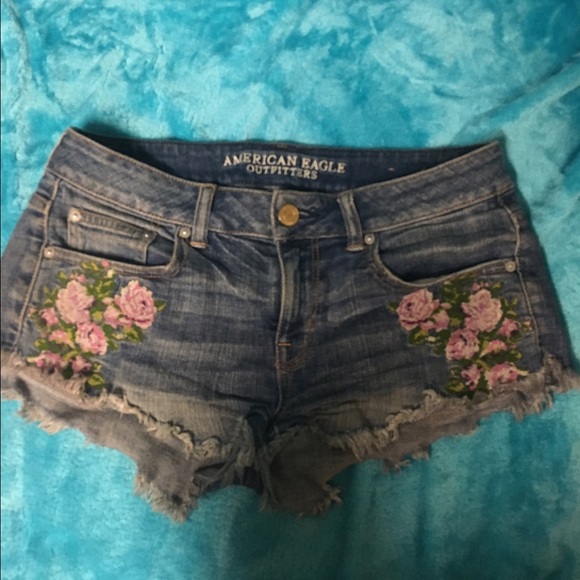 American Eagle Floral Print Jean Shorts