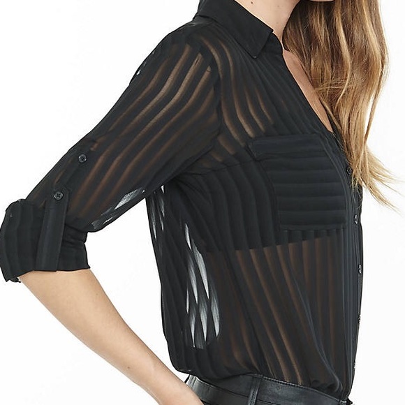 NWT - 🕶 hot black sheer striped button-down 🕶 - Picture 2 of 3