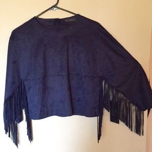 Zara Faux Suede Fringe Top