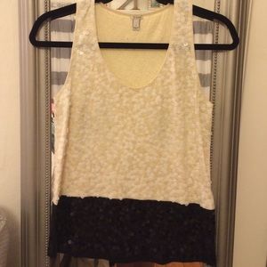 J.Crew Colorblock Cream & Black Sequin Tank Sz.XS