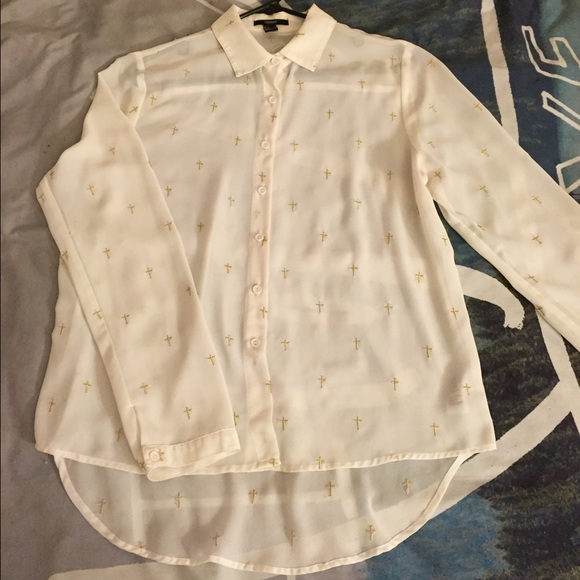 Forever 21 cream with gold cross detailing top