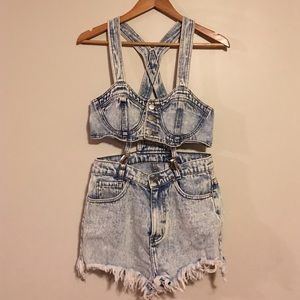 UNIF Bundy onesie denim short jumpsuit