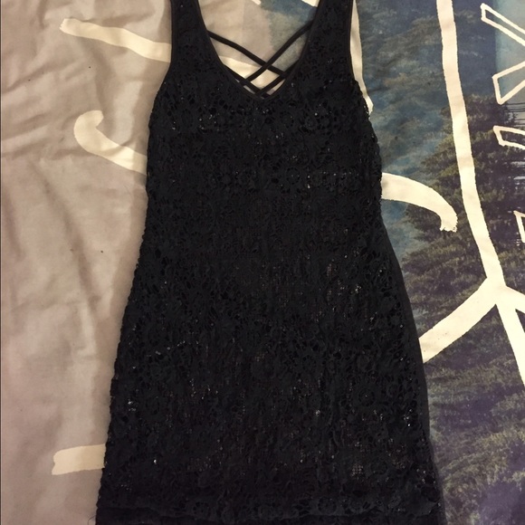 Black lace and sequins body-con mini dress