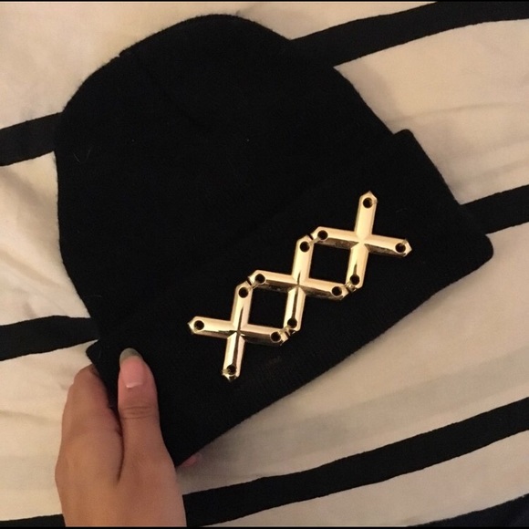 Black and gold beanie