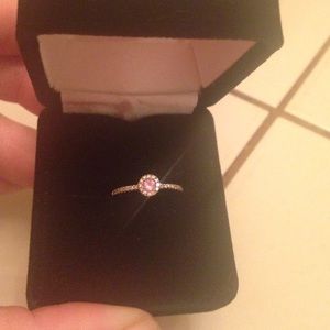 10k pink and real diamond chips pinky ring