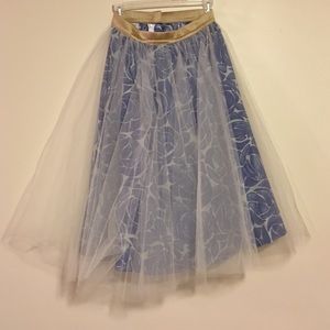 Anthropologie navy & white floral tulle skirt