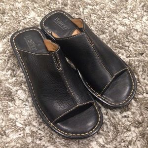 Born Black Leather Wedges